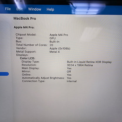 2024 Apple MacBook Pro 14" M4 Pro 20C GPU 4.5GHz 24GB RAM 1TB SSD A3401