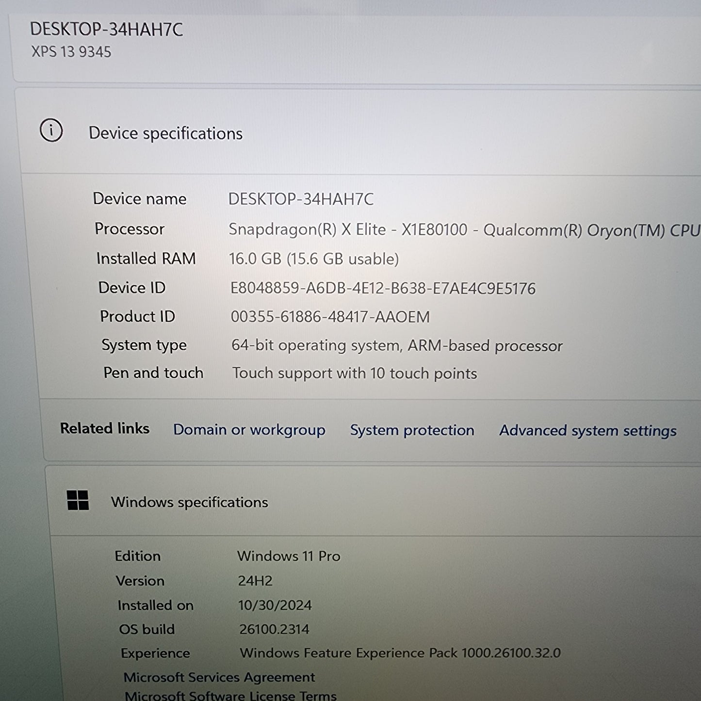 Dell XPS 13 9345 13.4" Snapdragon X Elite X1E80100 3.42GHz 16GB RAM 1TB SSD