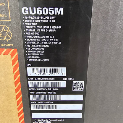 ASUS ROG Zephyrus G16 90nr0ir5-m00420 Ultra 9 185H 32GB RAM 1TB SSD RTX 4080