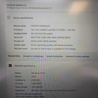 HP Zbook Power G10 15.6" i7-13700H 2.4GHz 16GB RAM 512GB SSD NVIDIA RTX A500