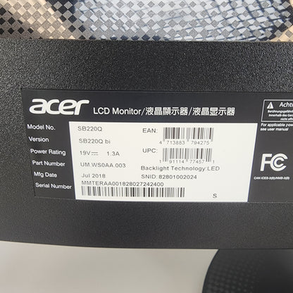 Acer 21.5" SB220Q FHD IPS 75Hz LCD Monitor