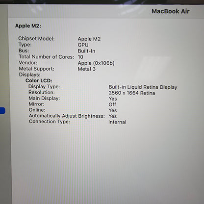 2022 Apple MacBook Air 13.6" M2 10C GPU 3.5GHz 24GB RAM 1TB SSD A2681
