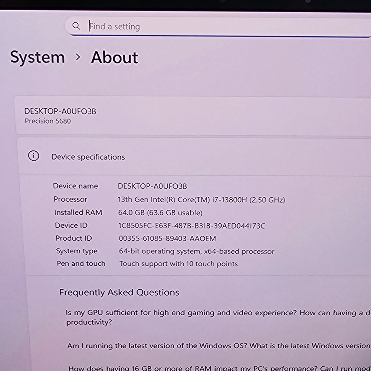 Dell Precision 5680 16" i7-13800H 2.5GHz 64GB RAM 1TB SSD RTX A1000