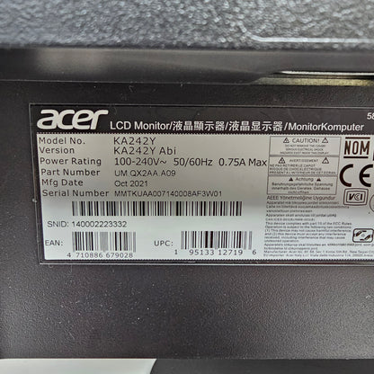 Acer 23.8" KA242Y LCD IPS 75Hz Display Monitor